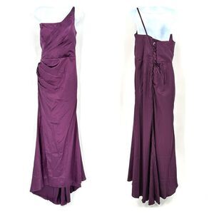 NWT Women's One Shoulder Tie Back Ruched Side Cocktail Maxi Dress Plum Size‎ 14